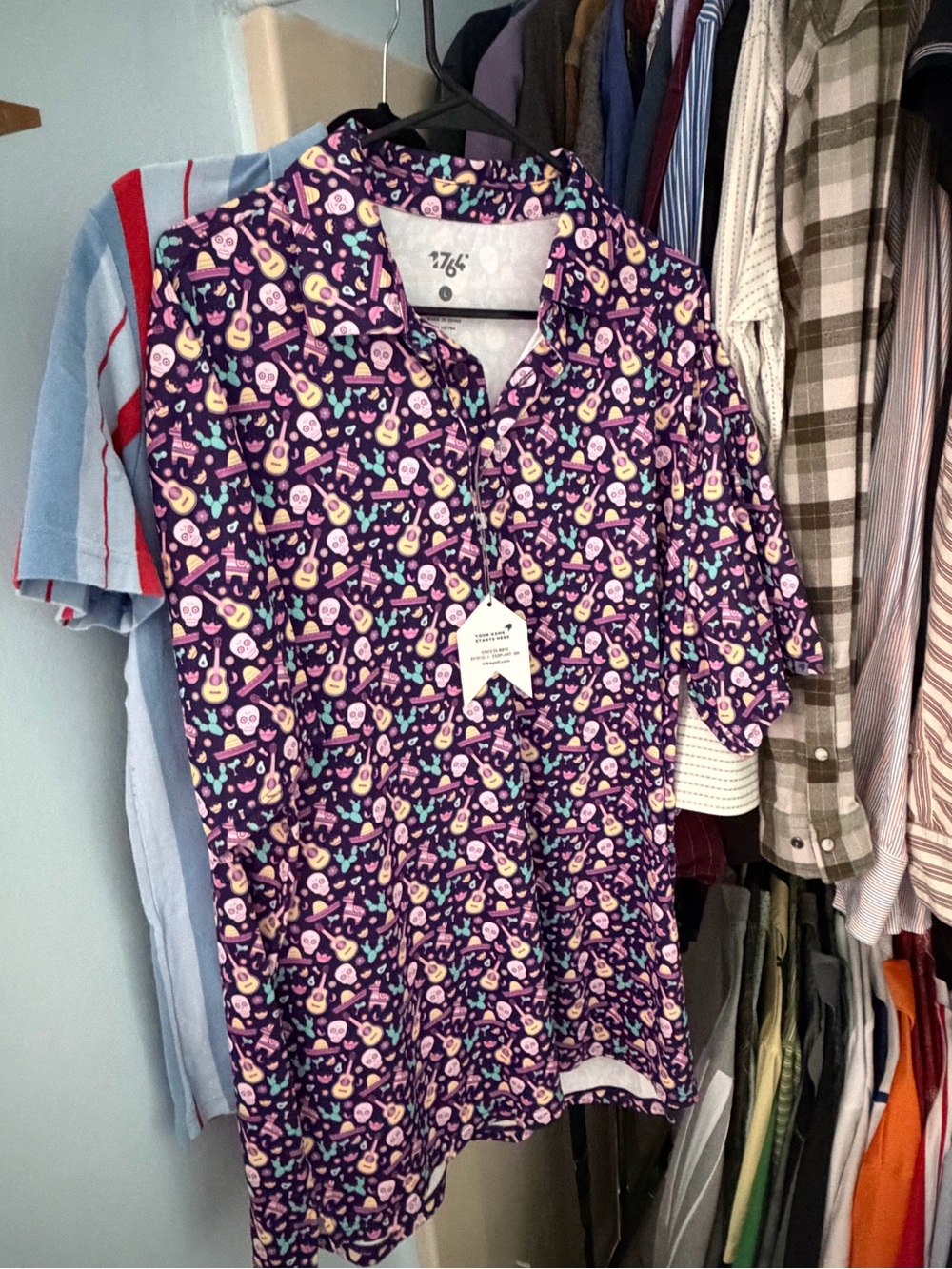 Men's Purple Short-Sleeve Printed Golf Polo Shirt